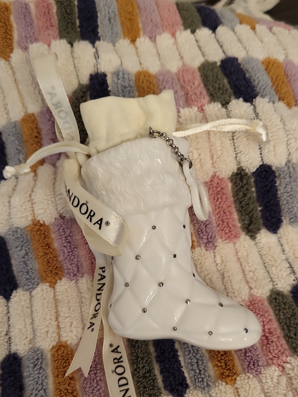 Pandora 2012 Porcelain Christmas Stocking Boot Ornament With Pouch